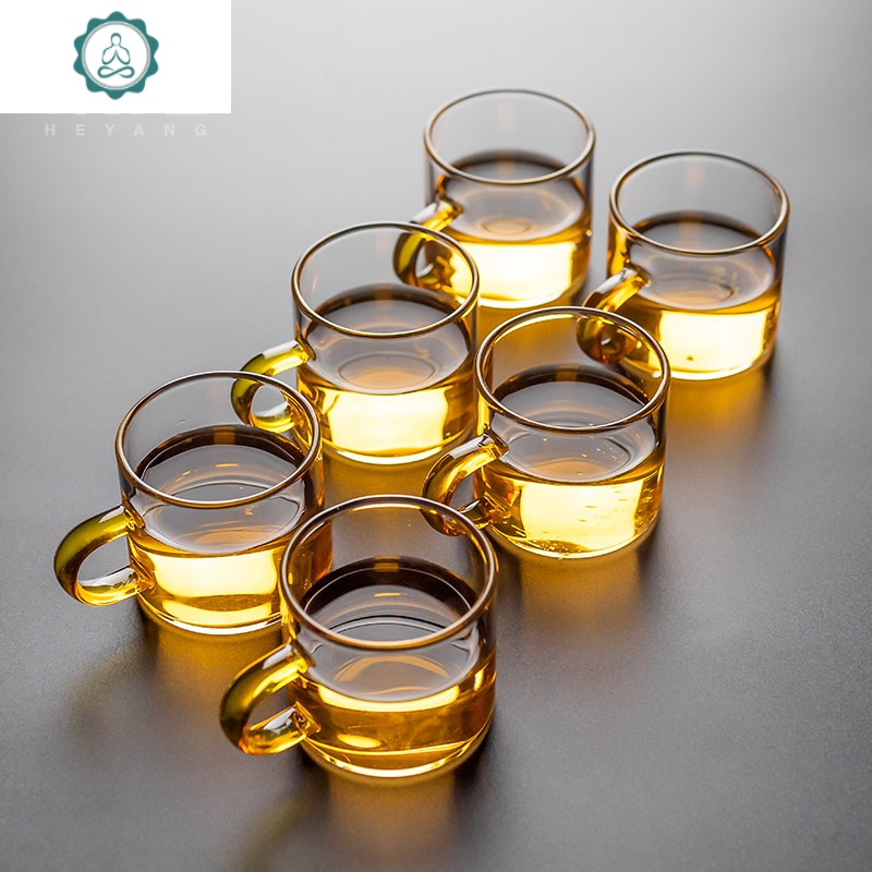 小茶杯功夫茶具套装家用带把透明玻璃杯子 喝茶绿茶单人泡茶 封后 带