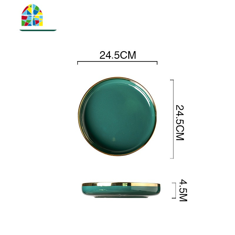 北欧餐具套装碗盘家用轻奢金边牛排盘陶瓷早餐碗碟套装组合创意 FENGHOU 绿金9寸深盘