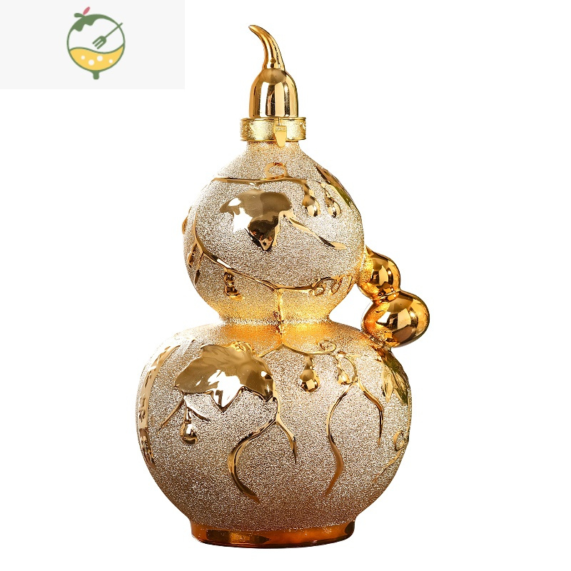 yicheng葫芦酒瓶家用陶瓷酒坛子3/5/10斤装景德镇磨砂金空壶复古白酒