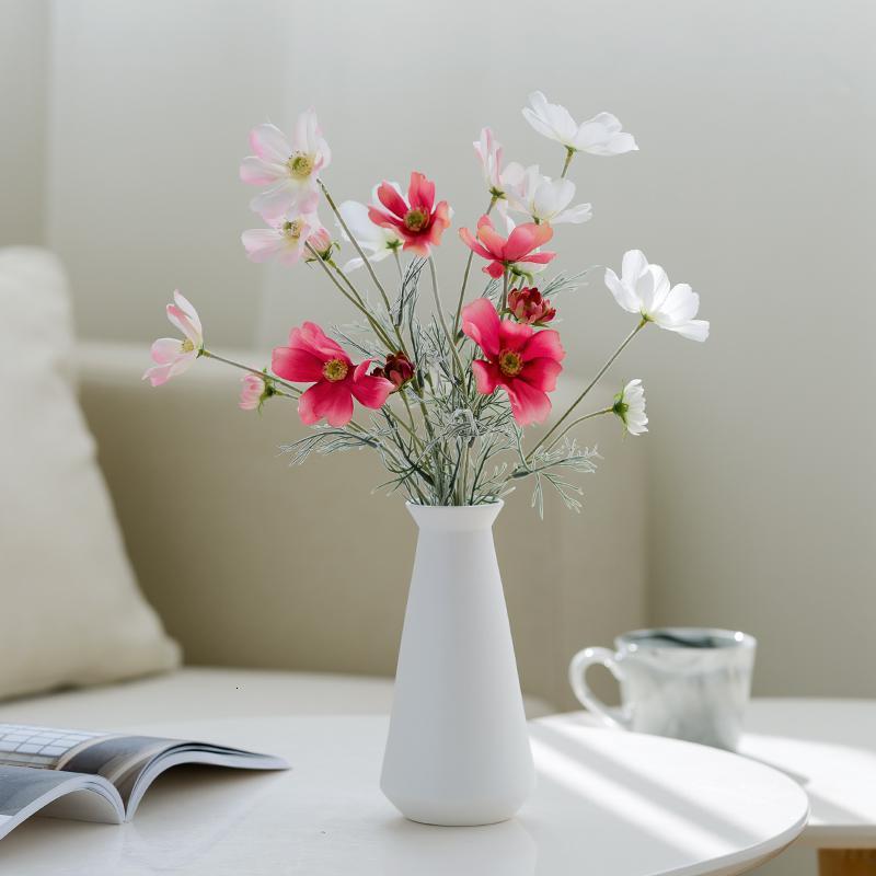 简约北欧现代文艺清新圆口陶瓷白色花瓶插花鲜花水养客厅摆件收纳袋