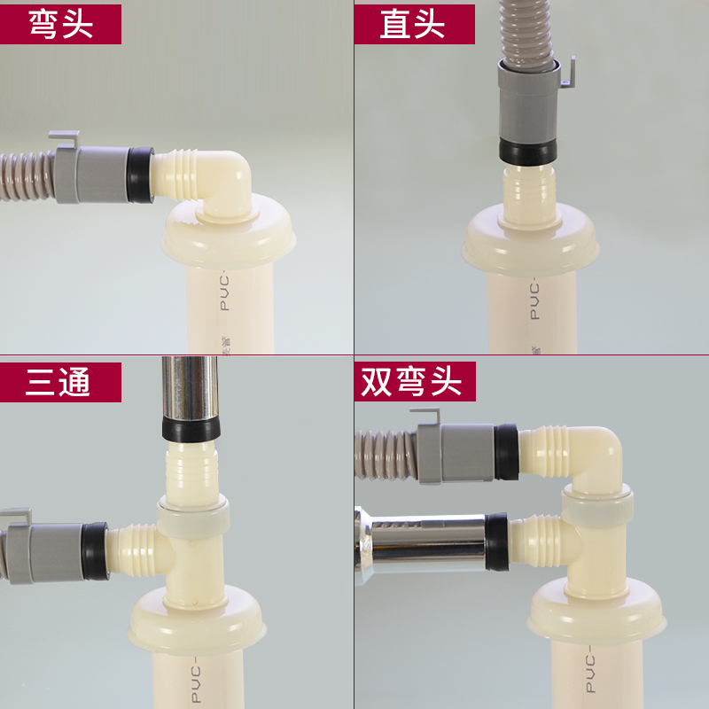 洗衣机下水管闪电客三通滚筒菜盆面盆排水40/50PVC管道虫防返溢接头 02款：双用弯头