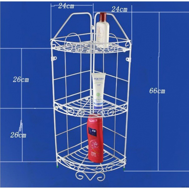 卫生间置物架 浴室角架 卫浴洗手间厕所三层三角收纳架落地壁挂 三维工匠 1022两层组合角架尺寸24*24*42