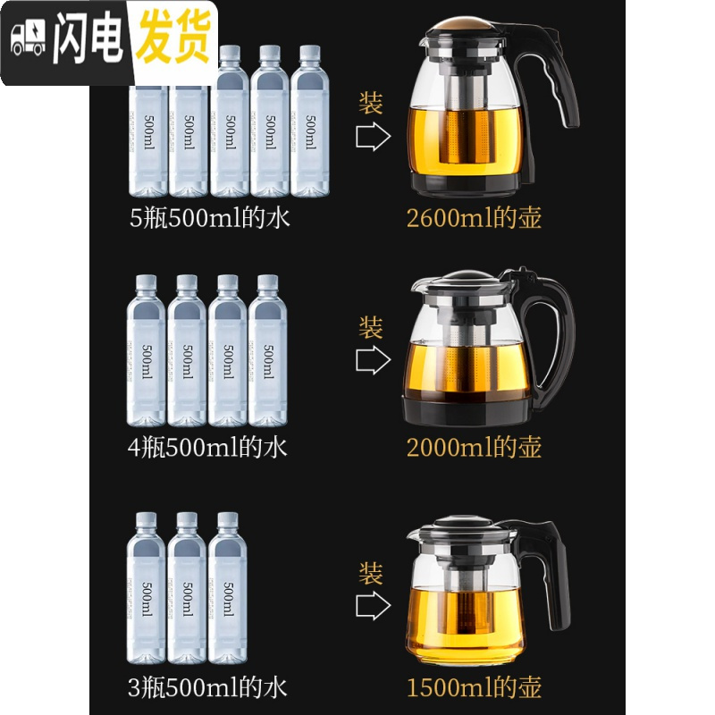 三维工匠玻璃茶壶功夫泡茶壶家用大号水壶单壶耐热过滤花茶壶红茶茶具套装 2600ML壶+4只150ml兰花杯