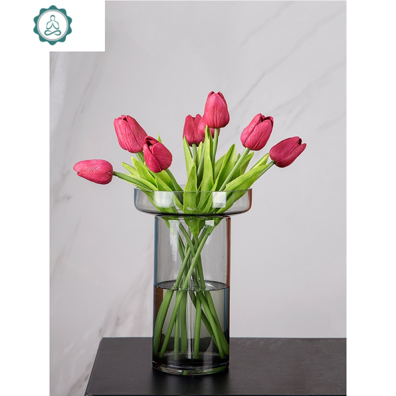 北欧简约玻璃花瓶家居客厅插花瓶摆件餐桌插郁金香百合玫瑰鲜花瓶 封