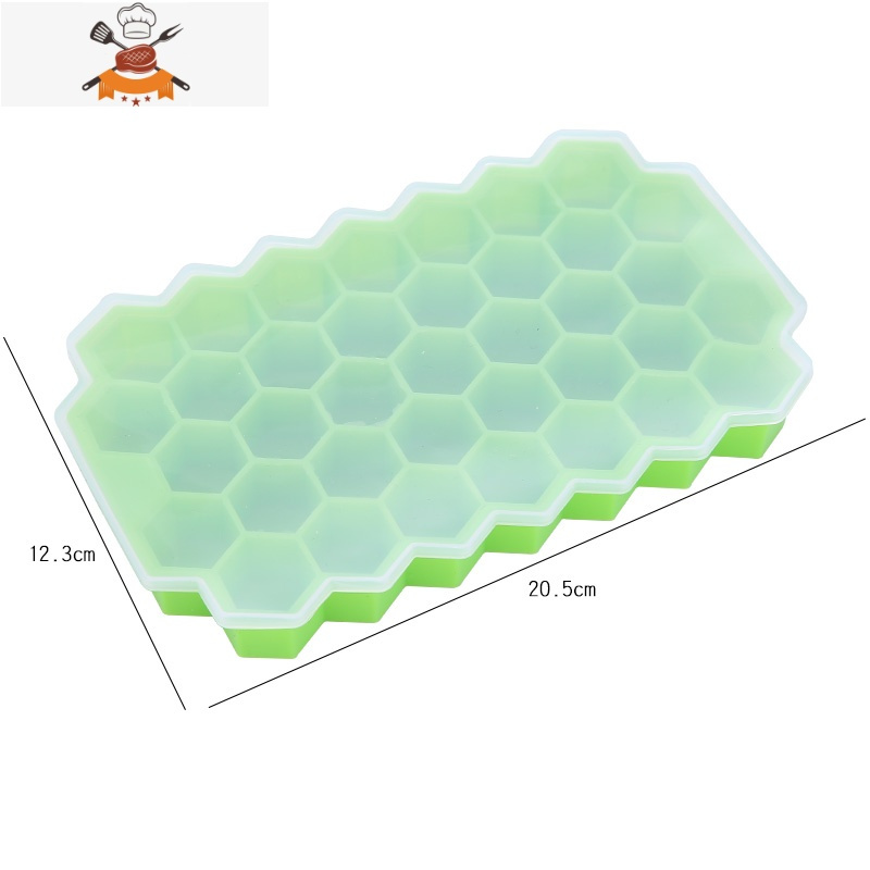 制冰盒硅胶有盖家用冷冻器创意冰箱辅食冰格做方形冰块模具 敬平 37格蜂窝绿（带盖）Q766KR