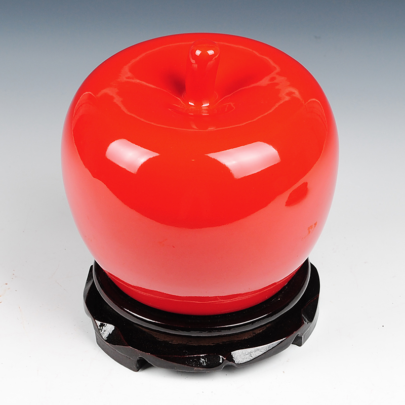 景德镇陶瓷器 中国红纯色苹果摆件 家居装饰工艺品摆设 结婚礼品收纳