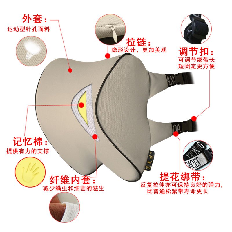 头枕/颈枕-汽车头枕护颈枕记忆棉靠枕车用颈枕汽车内饰用品车载夏季枕头一对 头枕L1代涤纶黑+送1IP9I74