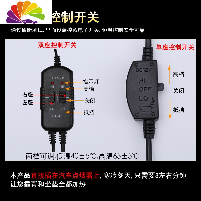 汽车加热坐垫车载冬季座椅电加热座垫后排双座毛绒轿车用12V褥子 带定时毛绒款双坐-黑（滴胶防滑底）（配送一拖三）