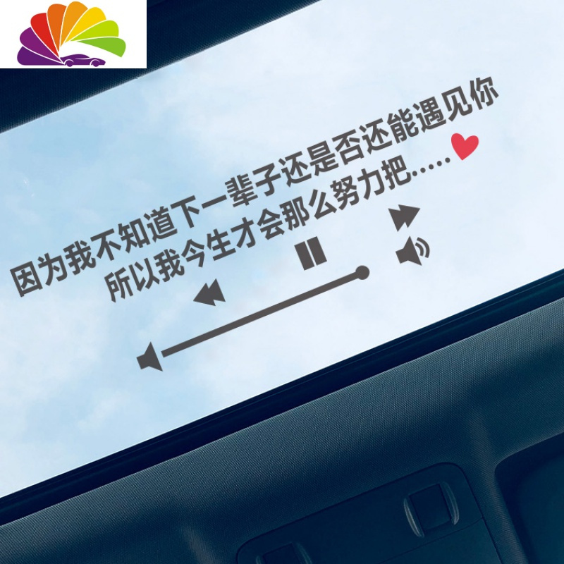 因为我不知道下辈子还是否能遇见你汽车天窗车贴网红纸歌曲歌词贴 60*18cm白色合适后档_822