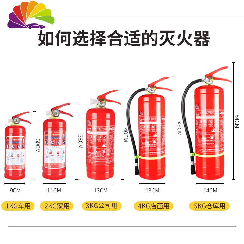 车用灭火器店用家用4kg干粉4公斤手提式车用1kg2kg3kg消防器材 2KG+固定带+拖车绳