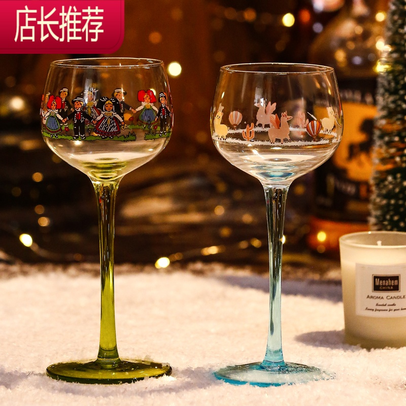 阿尔萨斯高脚杯高颜值小众卡通可爱玻璃少女果酒杯送闺蜜生日礼盒JING PING 阿尔萨斯小人尔