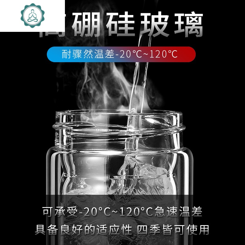 双层玻璃杯家用便携水杯男女士简约清新森系泡茶杯子带盖定制印字 封后 晴空蓝450(破损包赔)