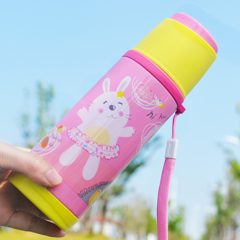 儿童保温杯不锈钢宝宝水杯学生水壶可爱卡通小孩杯子真空纳丽雅茶杯 黄350mlAXB502小熊小兔随机