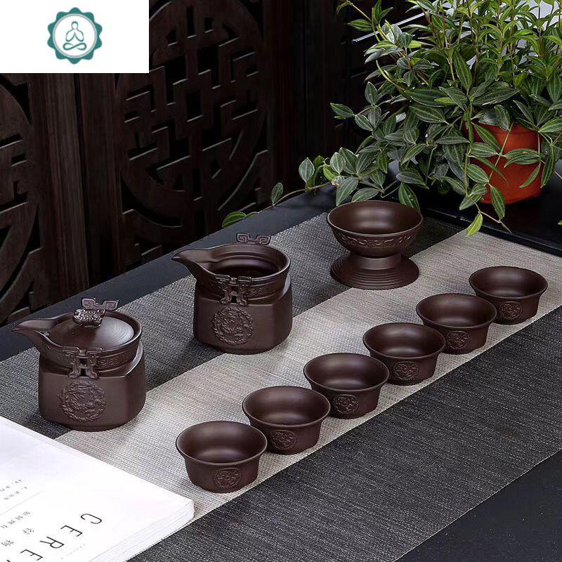 紫砂壶快客杯便携式茶具家用茶壶一壶两杯旅行办公室整套陶瓷茶具 封后 龙纹款9件套送不锈钢茶漏_134