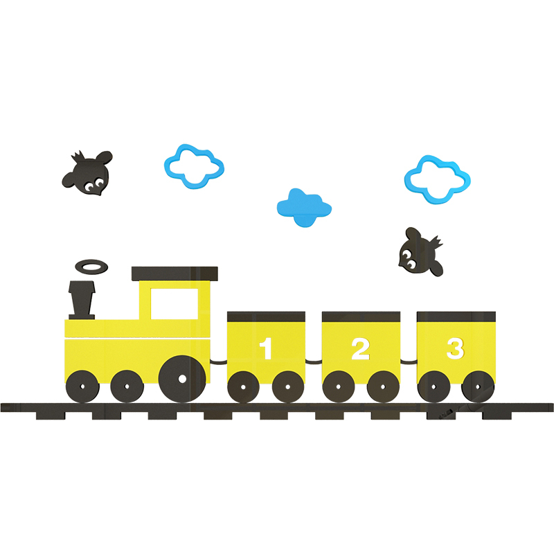 小火车卡通3d立体墙贴画男孩卧室床头墙壁面装饰儿童房亚克力贴纸 fy