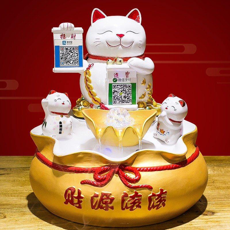 猫摆件收银台发财猫二维码创意送人新店店铺开店送礼开业礼品 三维工匠 第一桶金-二维码金色(大）_65