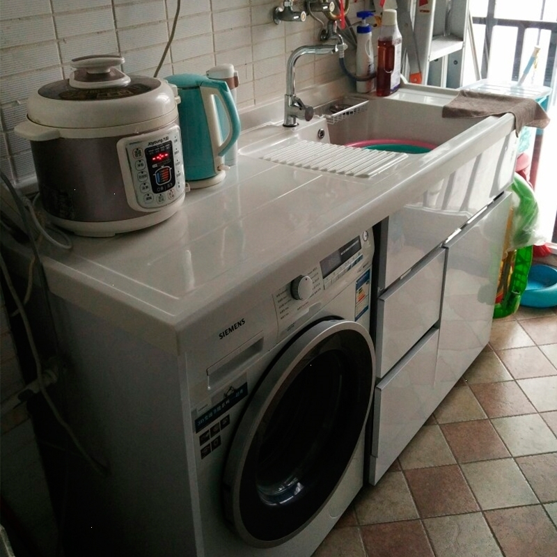 不锈钢阳台洗衣柜组合滚筒洗衣机柜子一体浴室柜洗衣池伴侣带搓板(8aa)_14