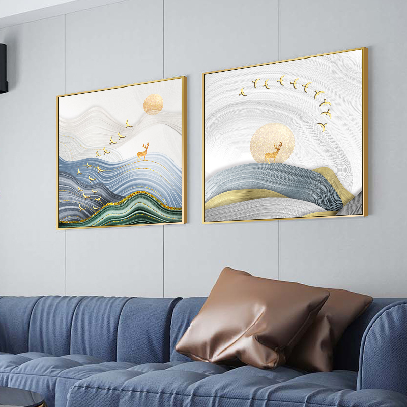 北欧麋鹿沙发背景墙装饰画客厅轻奢抽象挂画现代简约餐厅壁画 12356