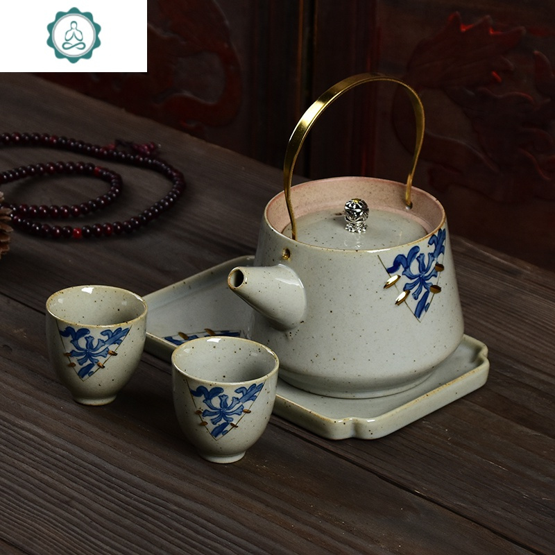 复古绿提梁壶泡茶壶大号陶瓷粗陶壶家用大容量水壶日式功夫茶具 封后