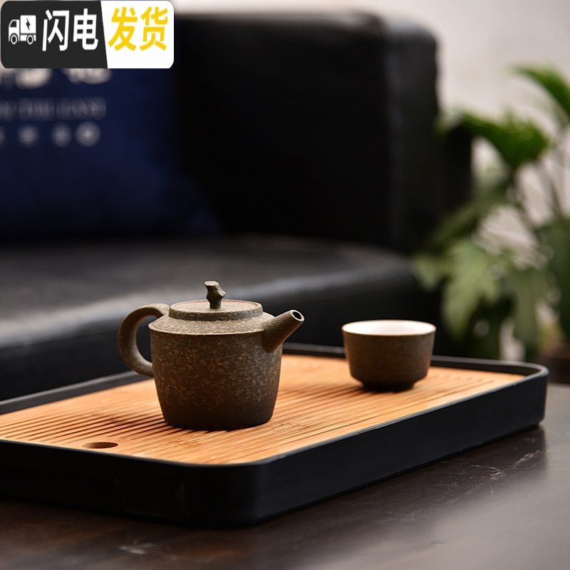 三维工匠家用密胺茶盘简约圆形日式小茶台干泡竹托盘功夫茶具储水 密胺大长方中孔直线白茶盘36cm