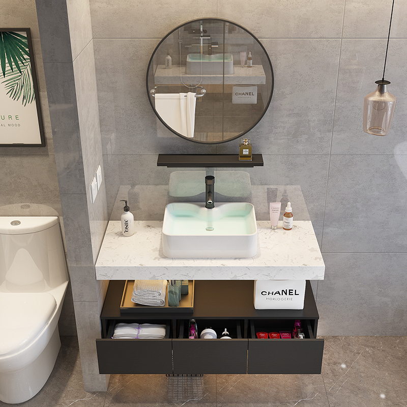 北欧浴室柜组合小户型现代简约卫生间闪电客洗漱台大理石洗手池洗脸盆