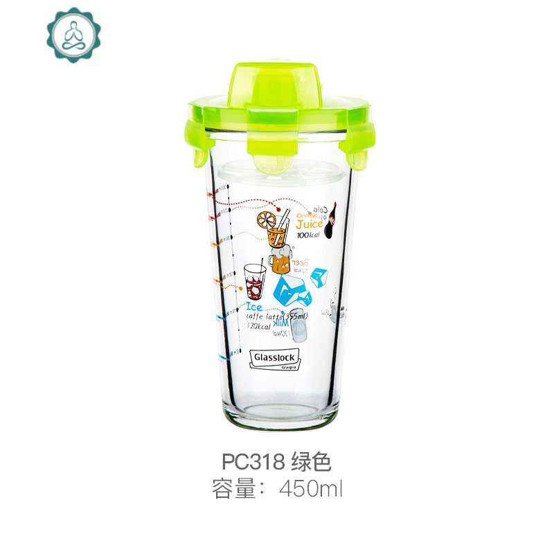 玻璃杯子随手杯女学生韩国清新可爱创意水杯便携茶杯 封后 PC318绿