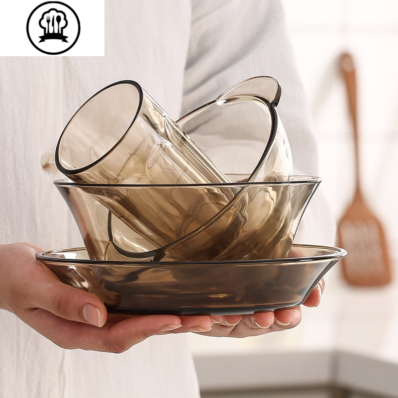 北欧钢化茶色玻璃餐具套装家用创意水果沙拉碗米饭碗泡面碗菜盘子 2个