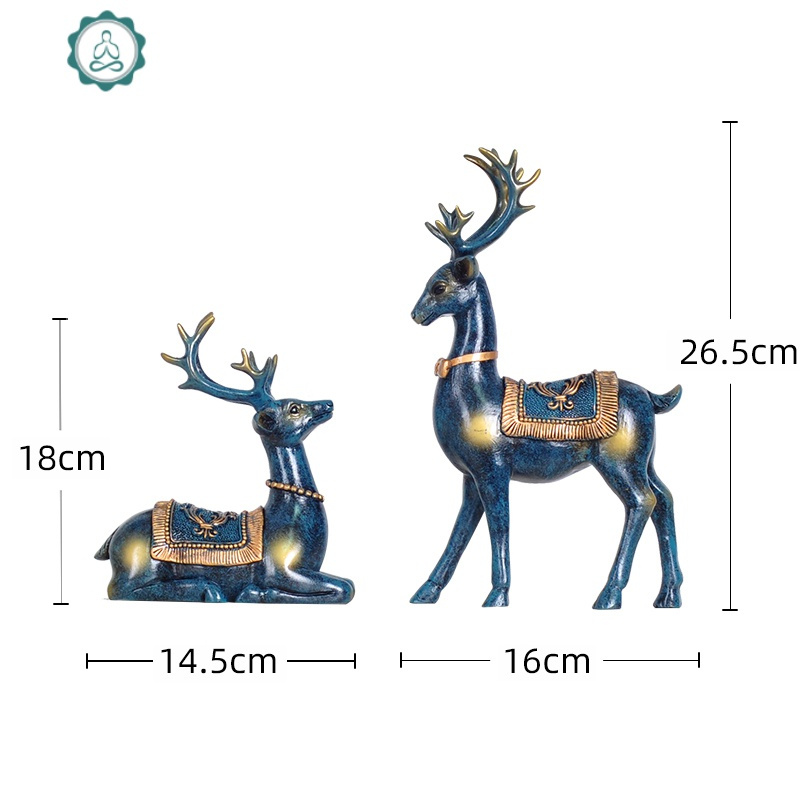 鹿装饰摆件家居饰品创意酒柜电视柜客厅欧式乔迁新居玄关美式 封后 鹿1对《青铜蓝色》小号_37