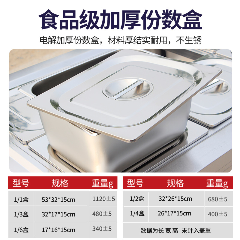 不锈钢商用电热保温售饭台4格6格8格10格售菜台快餐汤池分餐台_8