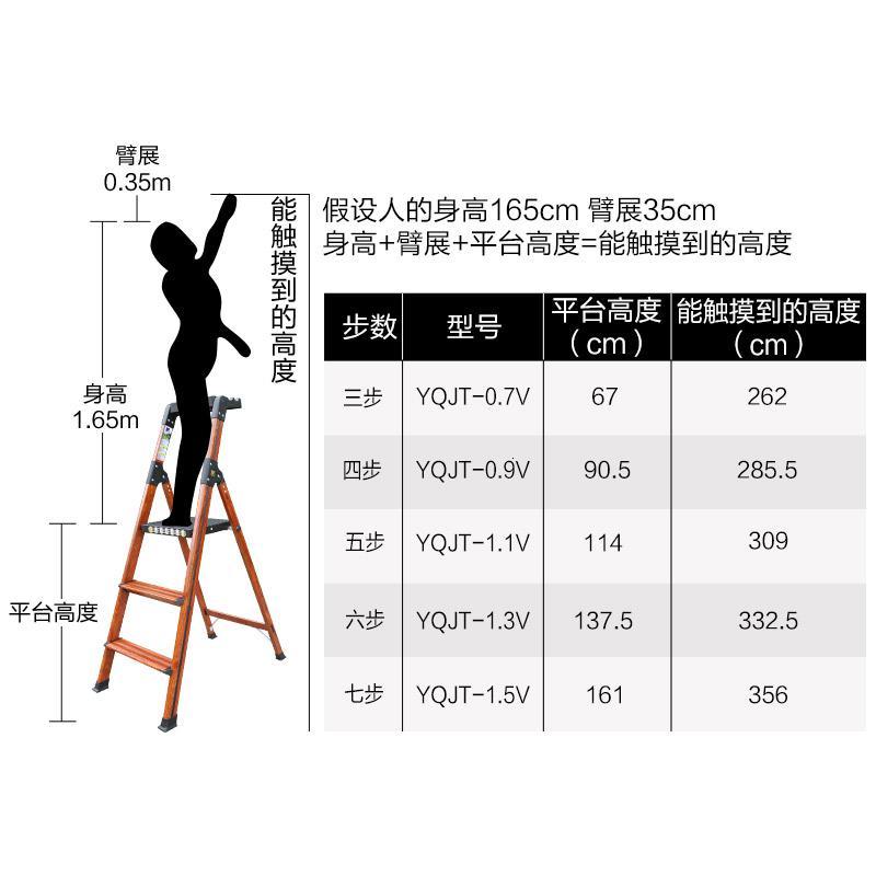 折叠梯子家用室内铝合金梯子加厚人字梯家庭梯子四步梯楼梯 三维工匠 珍珠黑4步-触碰约2.86m_961