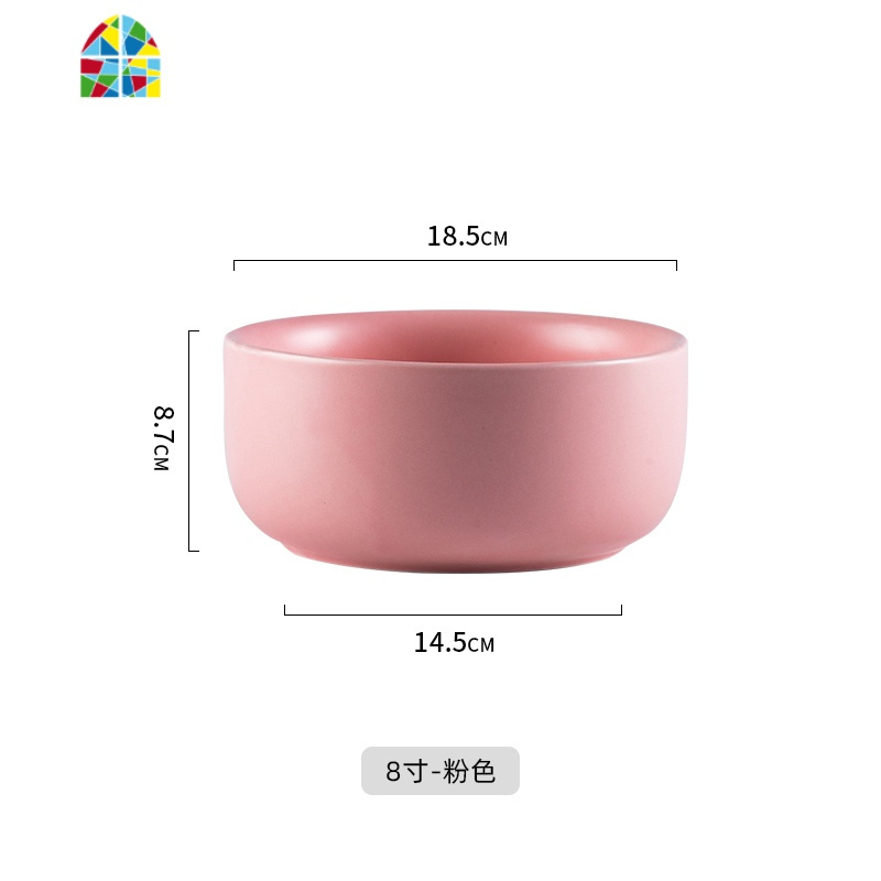 北欧创意个性陶瓷汤碗 大号泡面碗家用钵碗沙拉碗面条拉面碗饭碗 FENGHOU 色釉8寸汤碗-粉色