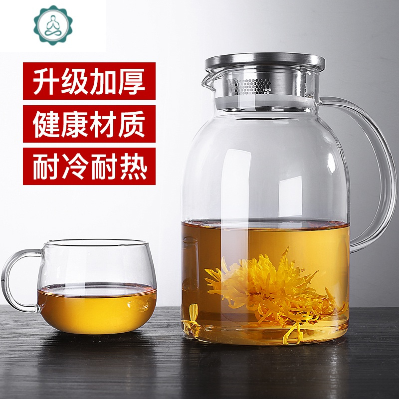 玻璃冷水壶夏季耐热高温家用凉白开水瓶带杯子套装透明水具扎壶大 封后 2200ML-4个杯子+茶盘