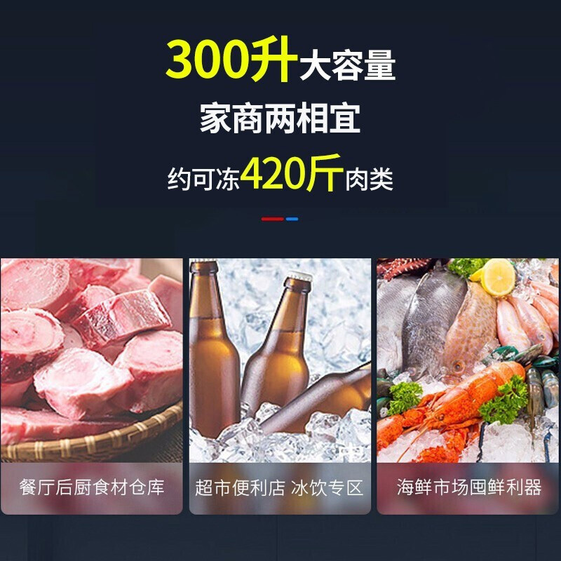 2021年新款 海尔冰柜无需除霜3一级能效家商用冰柜大容量单温冷藏冷冻切换家用冷柜 白色BC/BD-300GH00W0