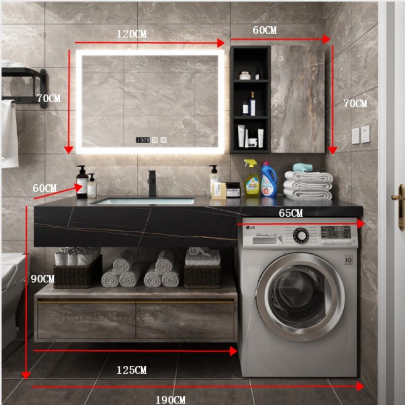岩板轻奢浴室柜阳台洗衣机一体柜组合卫生间洗脸盆柜智能镜柜定制闪电客浴室柜 190智能镜+侧柜（岩板）