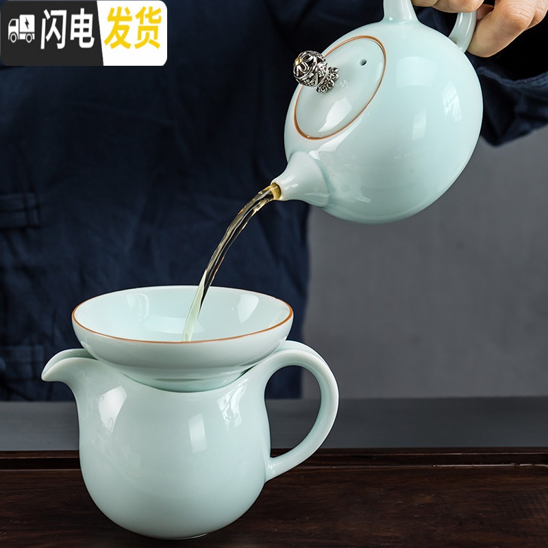 三维工匠 白瓷功夫茶具盖碗茶壶茶杯家用整套影青脂白陶瓷茶具套装 影青西施壶11头