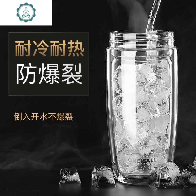 双层玻璃杯便携男士耐高温透明水杯高档保温喝水杯子车载加厚口杯 封后 皮纹红/380ml+杯刷+杯套