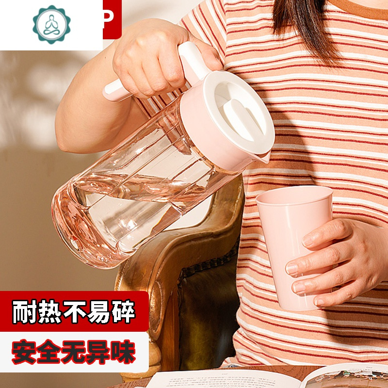 冷水壶超大容量塑料耐高温冰水瓶家用装凉白开水扎壶泡茶杯子海蝶 封后 冷水壶蓝色套壶2200ml