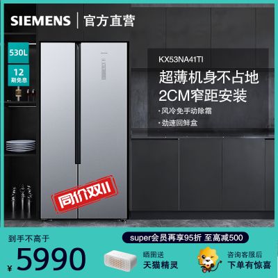 西门子(SIEMENS)530升 对开门冰箱 家用大容量风冷无霜嵌入变频解冻 KX53NA41TI