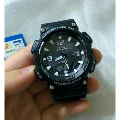 卡西欧(casio)手表橡胶表带太阳能电子表多功能防水双显运动男表