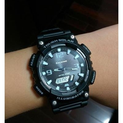 卡西欧(casio)手表橡胶表带太阳能电子表多功能防水双显运动男表