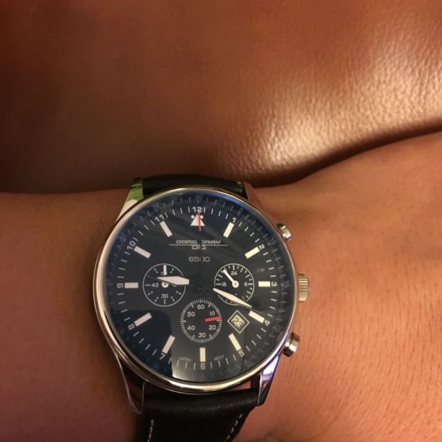 黑色(香港直邮)乔治·格雷 (jorg gray) 石英表 jg6500 黑色手表实物