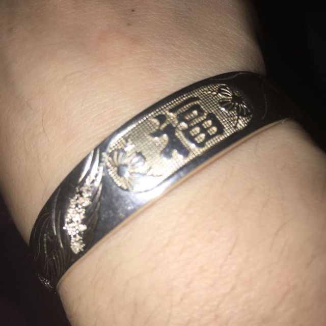 戴福瑞足银手镯足银送妈妈手镯光面银手镯女银饰镯子母亲礼物 30克银