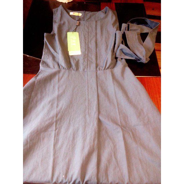 飘香2016夏季新款女装腰带收腰连衣裙v2381 s 蓝色