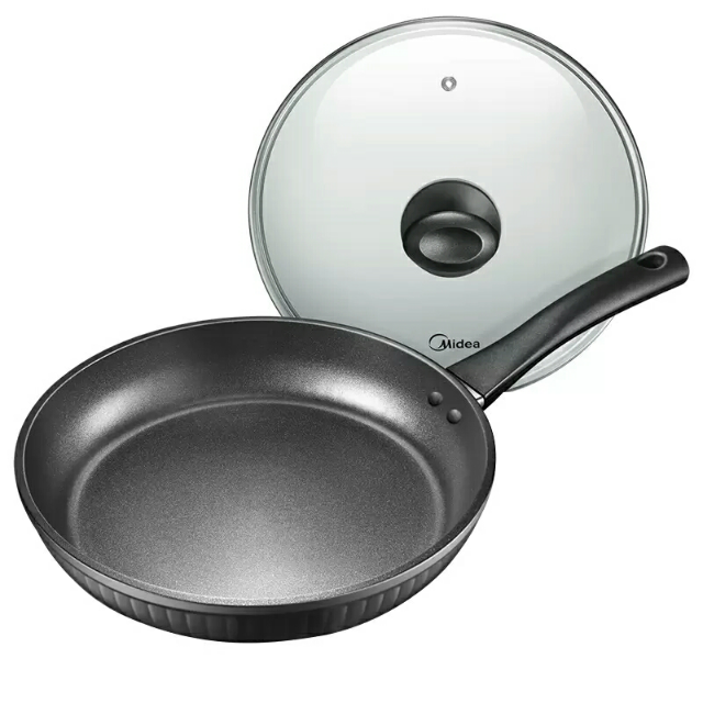 美的平底锅 不粘锅煎锅 带盖加厚底 无油烟煎饼煎蛋锅 jl26x1电磁炉