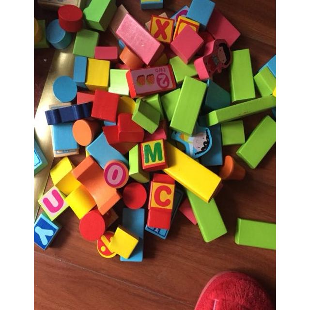 网童奇贝宝宝木制大积木儿童早教场景木质积木玩具100粒袋装60片拼图