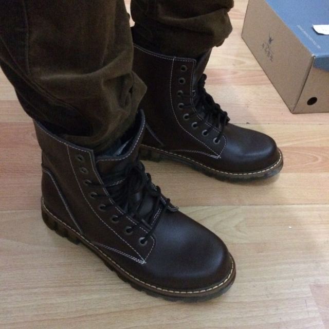 a牛头酋长 英伦系带复古高帮经典休闲马丁靴皮靴户外短靴中帮大头工装