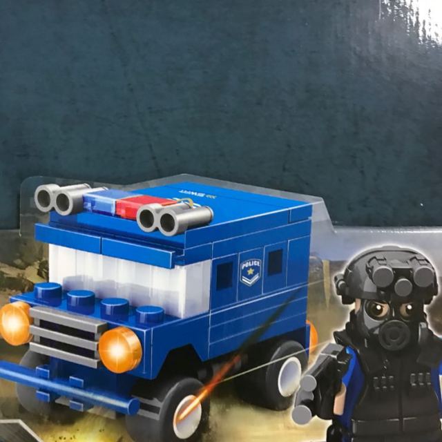 swat高博乐防爆特警警车带人仔武器城市警察系列积木儿童玩具生日礼物