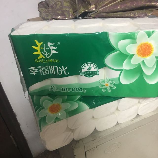 易购超市】幸福阳光 太阳花系列无芯卷纸3层80g*10卷 平纹中卷卫生纸