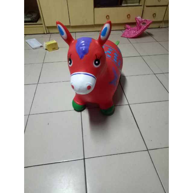 > 网童奇贝儿童跳跳鹿充气小红马动物玩具加厚防爆 送气泵送小篮球