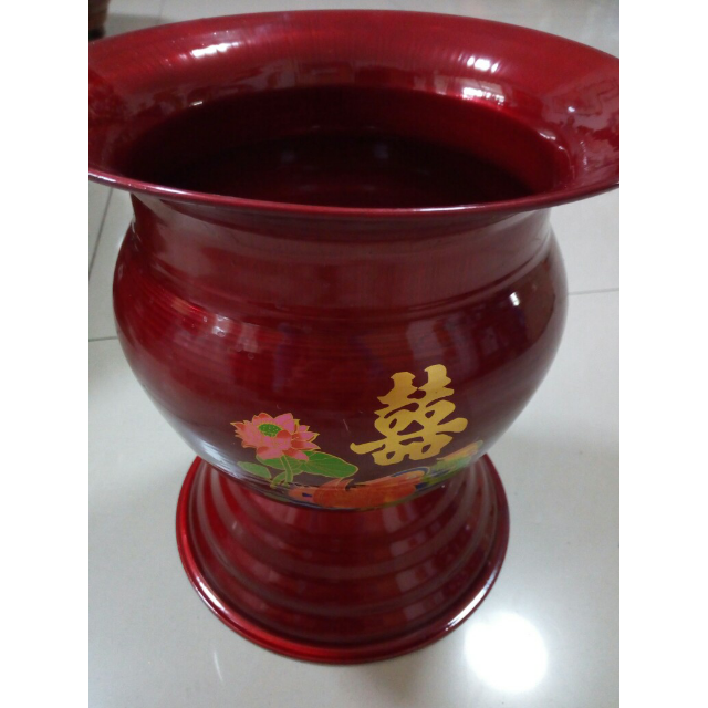 吟秀 新娘嫁妆高脚痰盂 搪瓷痰盂便盆 结婚红痰盂马桶结婚庆用品 红色